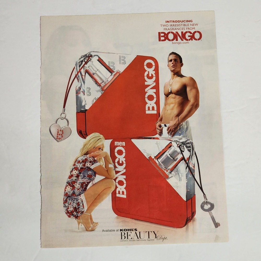 Print Ad Bongo perfume fragrances shirtless male blonde model clipping 2000s